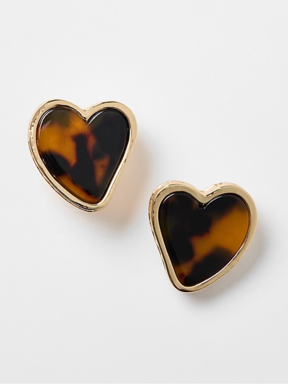 LOFT Tortoiseshell print Heart Stud Earrings with Gold Trim